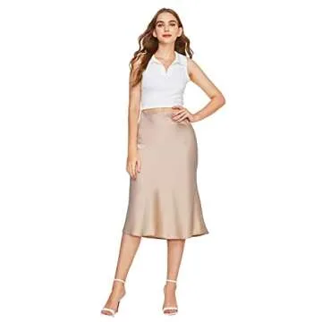 Elegant High Waist Satin Midi Skirt for Women