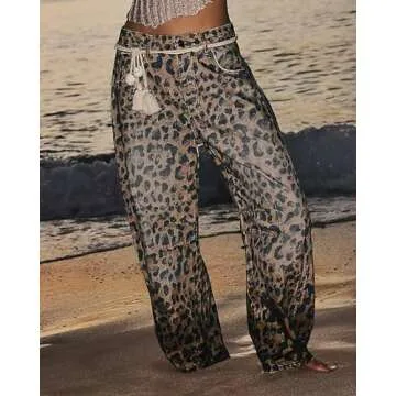 Yiulangde Barrel Jeans for Women - Leopard Print Casual Wide Leg Denim Ankle Pants | Y2K Boyfriend B...