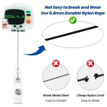 Drop The Beat Badge Reel, Funny ER ICU Nurse Badge Reel, Retractable RN Nurse Badge Holder, Cardiac Badge Reel, Nursing Student ID Badge Clip, CNA MA Medical Worker Nurse Accessories for Work