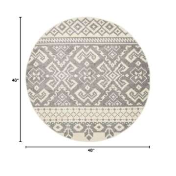 SAFAVIEH Adirondack Collection 4' Round Ivory / Silver ADR107B Rustic Boho Non-Shedding Dining Room ...