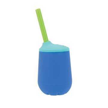 Nuby First Training Cup Set - Silicone Tumbler with Spout and Straw Combo - 4 oz - 6+ Months - Blue