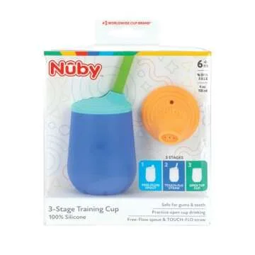 Nuby First Training Cup Set - Silicone Tumbler with Spout and Straw Combo - 4 oz - 6+ Months - Blue