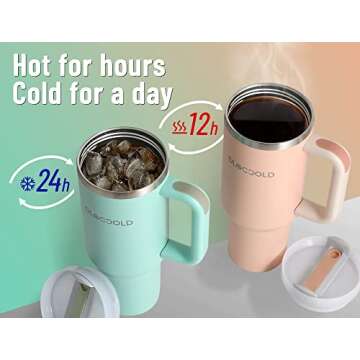 DLOCCOLD 40 oz Stainless Steel Tumbler with Handle, Insulated Tumbler With Lid & Straw, Travel Mug C...