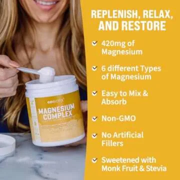 GoBiotix Magnesium Glycinate Powder - Magnesium Complex Supplement with Citrate, Malate, and Glutamine Chelate - Sugar Free, Non GMO - 420 mg per Serving - 60 Servings per Tub - Honey Citrus