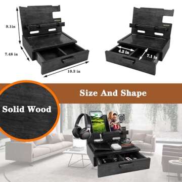 VEIYAILU Gifts for Him Husband Boyfriend Son Men Nightstand Organizer Wood Phone Docking Station Gift Ideas for Father's Day, Christmas, and Valentine's Day (Black)