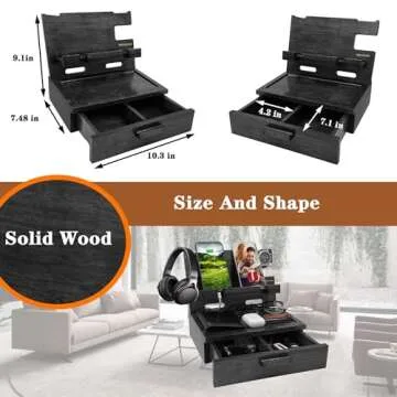 VEIYAILU Gifts for Him Husband Boyfriend Son Men Nightstand Organizer Wood Phone Docking Station Gift Ideas for Father's Day, Christmas, and Valentine's Day (Black)