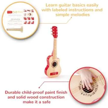 Hape Kid's Flame First Musical Guitar| 26 Inch Musical Instrument with Vibrant Sound and Tunable Nylon Strings, Red