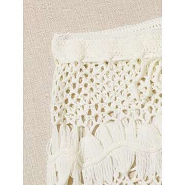 MakeMeChic Women's Crochet Drawstring Knitted High Waisted Swimsuit Mini Cover Up Beach Skirt Beige S