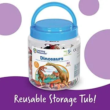 Learning Resources Dinosaur Counters, Set of 60 Colored Dinosaurs, Fine Motor Toy, Ages 3+, multi-color