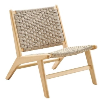 Modway Saoirse Woven Rope Wood Accent Lounge Chair in Natural Natural
