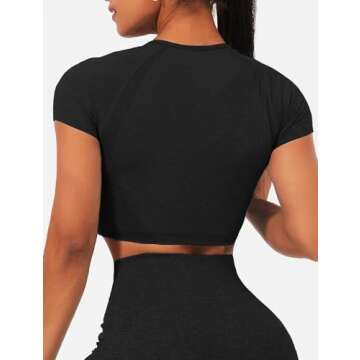 TZLDN Short Sleeve Workout Tops for Women Gym Compression Shirts Athletic Seamless Yoga Sports Basic Crop Tops Dot Contour - Black Small