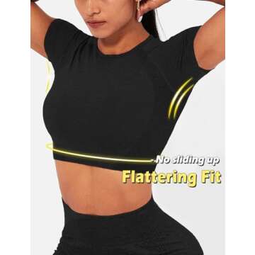 TZLDN Short Sleeve Workout Tops for Women Gym Compression Shirts Athletic Seamless Yoga Sports Basic Crop Tops Dot Contour - Black Small