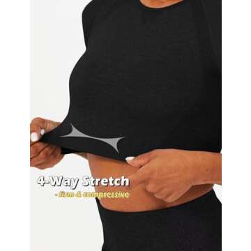 TZLDN Short Sleeve Workout Tops for Women Gym Compression Shirts Athletic Seamless Yoga Sports Basic Crop Tops Dot Contour - Black Small