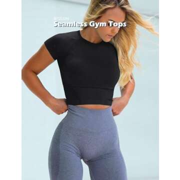 TZLDN Short Sleeve Workout Tops for Women Gym Compression Shirts Athletic Seamless Yoga Sports Basic Crop Tops Dot Contour - Black Small