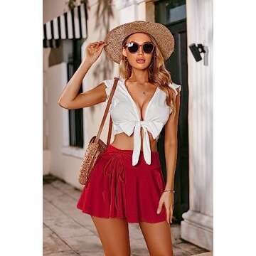 Avidlove Mini Skirt for Women Ruffled Drawstring High Waist Sexy Casual Mini Tennis Skirt (Wine Red,...