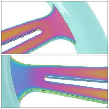 NRG Innovations NRG-ST-015MC-MF Classic Wood Grain Steering Wheel - 350mm, 6x70mm, 3 Neochrome Spokes - Minty Fresh Color