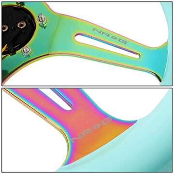 NRG Innovations NRG-ST-015MC-MF Classic Wood Grain Steering Wheel - 350mm, 6x70mm, 3 Neochrome Spokes - Minty Fresh Color