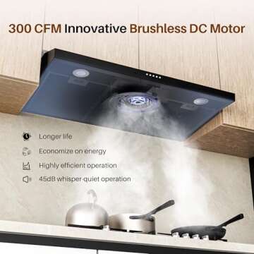 FIREGAS Black Under Cabinet Range Hood 36 Inch, Ducted/Ductless Convertible Kitchen Hood with 3 Spee...