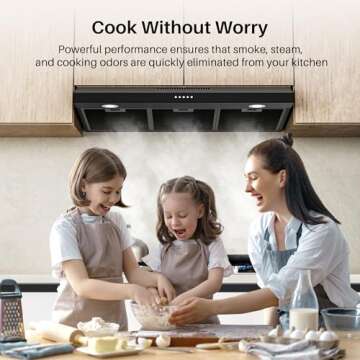 FIREGAS Black Under Cabinet Range Hood 36 Inch, Ducted/Ductless Convertible Kitchen Hood with 3 Speed Exhaust Fan, 300 CFM, LED Lights, Brushlesss DC Motor Vent Hood for Kitchen