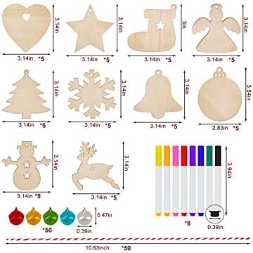 158 Pcs Wooden Christmas Ornaments for DIY Crafts