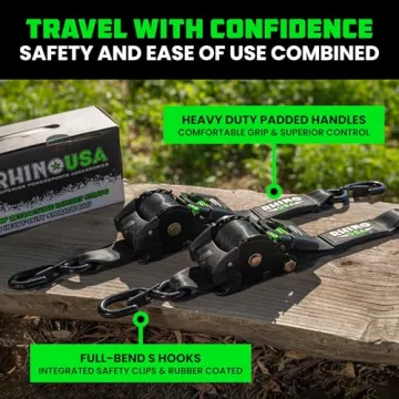 Rhino USA Retractable Ratchet Straps - Heavy Duty Tie Downs