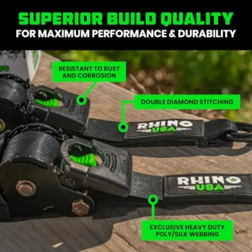 Rhino USA Retractable Ratchet Straps - Heavy Duty Tie Downs