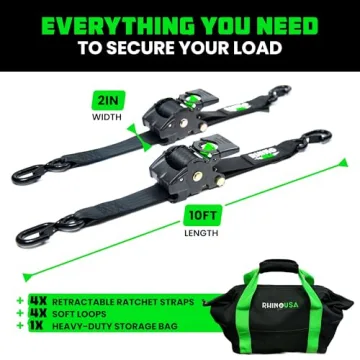 Rhino USA Retractable Ratchet Straps - Heavy Duty Tie Downs