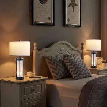 Modern Table Lamps Set of 2 with 2 USB Charging Ports and Frosted Glass Night Light Rustic Lamps for Bedroom Lamps for bedrooms Set of 2 and Living Room Table Lamps Adjustable Color Temperature