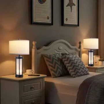 Modern Table Lamps Set of 2 with 2 USB Charging Ports and Frosted Glass Night Light Rustic Lamps for Bedroom Lamps for bedrooms Set of 2 and Living Room Table Lamps Adjustable Color Temperature
