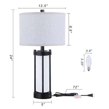 Modern Table Lamps Set of 2 with 2 USB Charging Ports and Frosted Glass Night Light Rustic Lamps for Bedroom Lamps for bedrooms Set of 2 and Living Room Table Lamps Adjustable Color Temperature