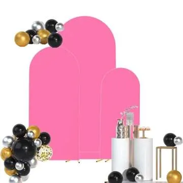 Quoyiyo Set of 3 Wedding Arch Cover,Arch Backdrop Cover Stretchy Wedding Arch Stand Cover for Birthday Party Ceremony Banquet Decoration(Pink)