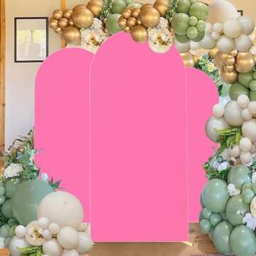 Quoyiyo Set of 3 Wedding Arch Cover,Arch Backdrop Cover Stretchy Wedding Arch Stand Cover for Birthday Party Ceremony Banquet Decoration(Pink)