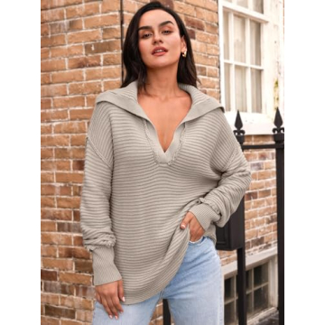 LILLUSORY V Neck Oversized Pullover Sweater for Women