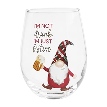 Mud Pie Christmas Funny Wine Glass, Gnome, 16 oz