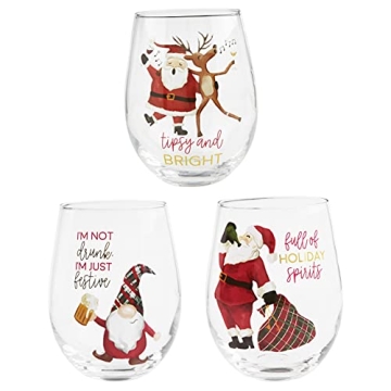 Mud Pie Christmas Funny Wine Glass, Gnome, 16 oz
