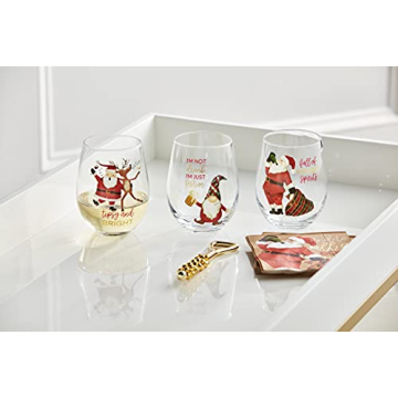 Mud Pie Christmas Funny Wine Glass, Gnome, 16 oz