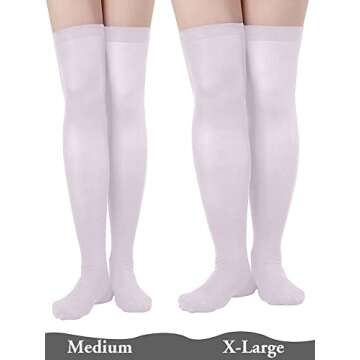 4 Pairs Women's Silk Thigh High Stockings Nylon Socks for Women Halloween Cosplay Costume Party Tights Accessory (Black, White, Skin Color, Grey,F Size)