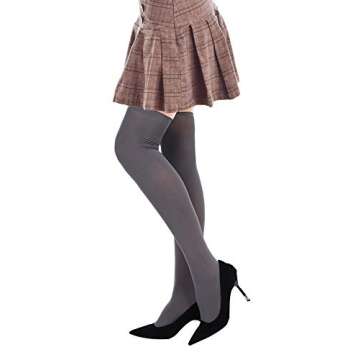 4 Pairs Women's Silk Thigh High Stockings Nylon Socks for Women Halloween Cosplay Costume Party Tights Accessory (Black, White, Skin Color, Grey,F Size)