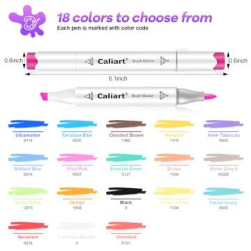 Caliart 18 Colors Brush & Chisel Alcohol Markers Set for Artists
