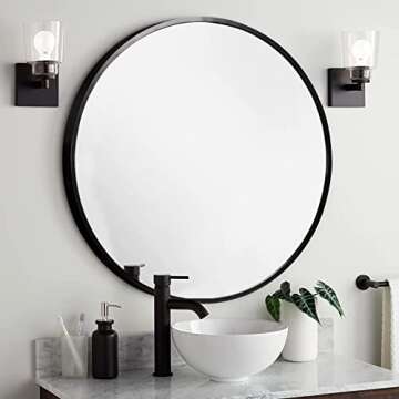 NeuType Round Mirror Circle Mirror 32 Inch Aluminum Alloy Frame Wall Mirror Large Vanity Hanging Dec...