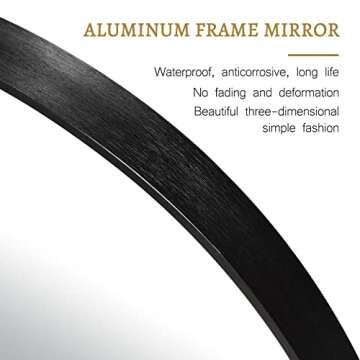 NeuType Round Mirror Circle Mirror 32 Inch Aluminum Alloy Frame Wall Mirror Large Vanity Hanging Decorative Mirrors for Entryway, Bathroom, Bedroom, Living Room, Black