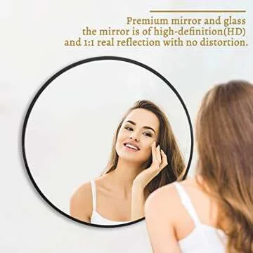 NeuType Round Mirror Circle Mirror 32 Inch Aluminum Alloy Frame Wall Mirror Large Vanity Hanging Decorative Mirrors for Entryway, Bathroom, Bedroom, Living Room, Black