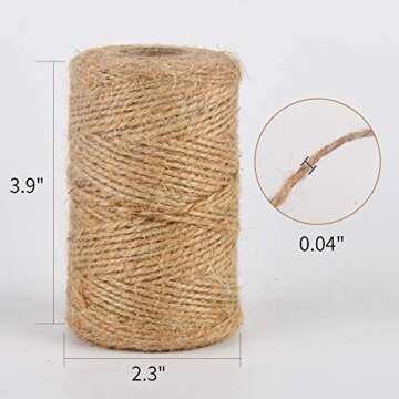 BABYPOEM 1140 Feet 1mm 2ply Natural Jute Twine for Artworks and Crafts, Juke Twine, Gift Wrapping, Garden Twine (3 PcsX380 Feet)