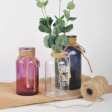 BABYPOEM 1140 Feet 1mm 2ply Natural Jute Twine for Artworks and Crafts, Juke Twine, Gift Wrapping, Garden Twine (3 PcsX380 Feet)