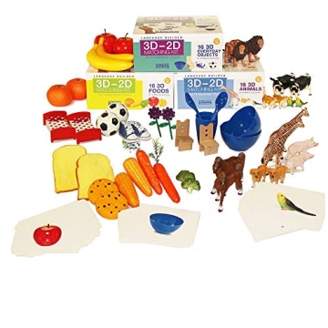 Stages Learning Materials Language Builder 3D-2D Noun Flash Cards and Realistic Toy Figures Vocabula...
