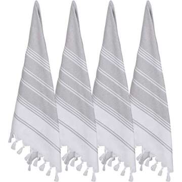 BOSPHORUS (Set of 8) Turkish Cotton Hand Face Head Guest Gym Towel Set Peshtemal Washcloth Kitchen Tea Towel Dish Cloth Set (Grey)