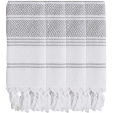 BOSPHORUS (Set of 8) Turkish Cotton Hand Face Head Guest Gym Towel Set Peshtemal Washcloth Kitchen Tea Towel Dish Cloth Set (Grey)