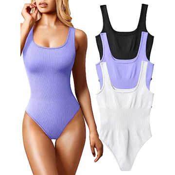 OQQ Women's 3 Piece Bodysuits Sexy Ribbed Sleeveless Square Neck Tank Tops Leotard 2025 Trendy Outfi...