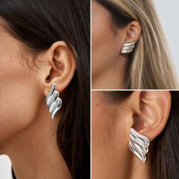 ENVYOU Geometric Rectangle Gold Stud Earrings Irregular Hammered Chunky Statement Square Earrings fo...