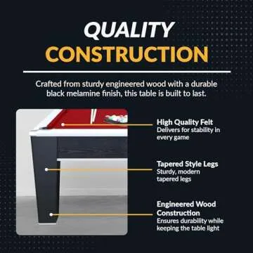 Hathaway Mirage 7.5 Ft Heavy Duty Pool Table – Includes Cue Sticks, Billiard Balls, Brush – Perfect for Professional and Family Billiards Games Room – Red Felt with Wood Finish